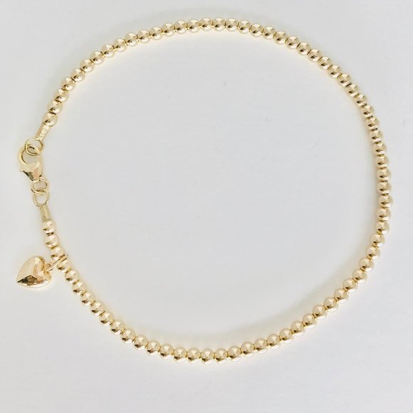 Dainty KiKi Anklet + Puffy Heart Charm (14K Gold)
